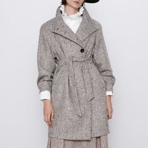 Zara wool blend high collar belted coat